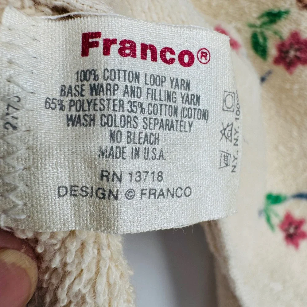 Vintage Franco Teddy Bear Floral Bath Towel Fringe Cream Made in USA Cottagecore